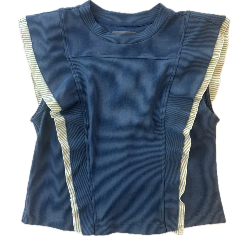 Anthropologie Ribbed Ruffle Button Down Back Top S - Picture 2 of 10